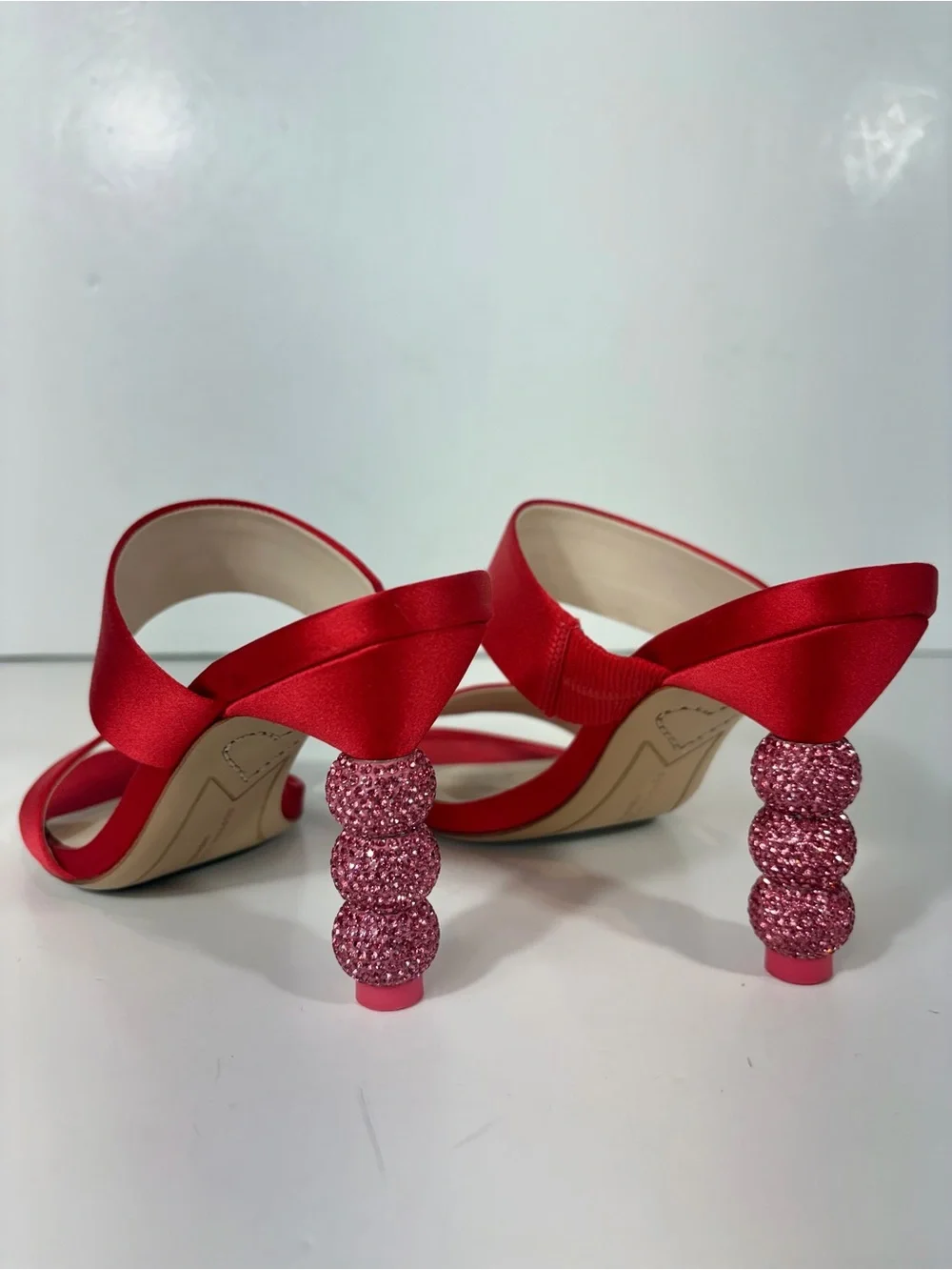 Sophia Webster Red Satin Crystal Bubble Heel Slide Sandals EU 35 / US 5